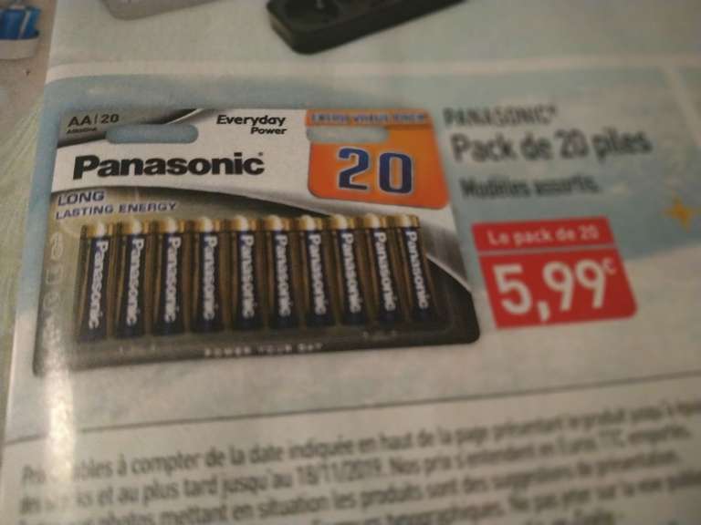 Pack de 20 piles alcalines AA Panasonic Everyday Power