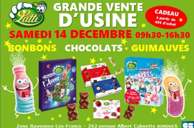Sélection de bonbons, chocolats et guimauves en promotion (vente d'usine) + cadeau dès 40€ d'achat - Lutti Bondues (59)