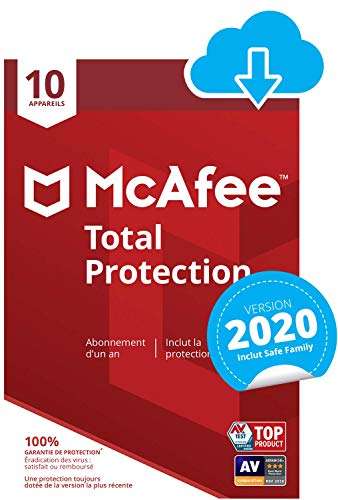 Logiciel McAfee 2020 Total Protection pour 10 Appareils (Dématérialisé - Pendant 1 An)