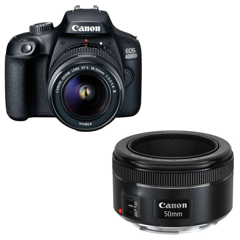 Appareil photo Reflex Canon EOS 4000D + 2 Objectifs (EF-S 18-55mm III + EF 50mm f/1.8 STM)