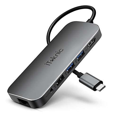 Hub USB-C iTeknic : 2 x USB 3.0 + 1 x USB 2.0 + Carte SD & Micro SD + RJ45 + Jack + USB Type-C (Vendeur Tiers - Frais d’importation inclus)