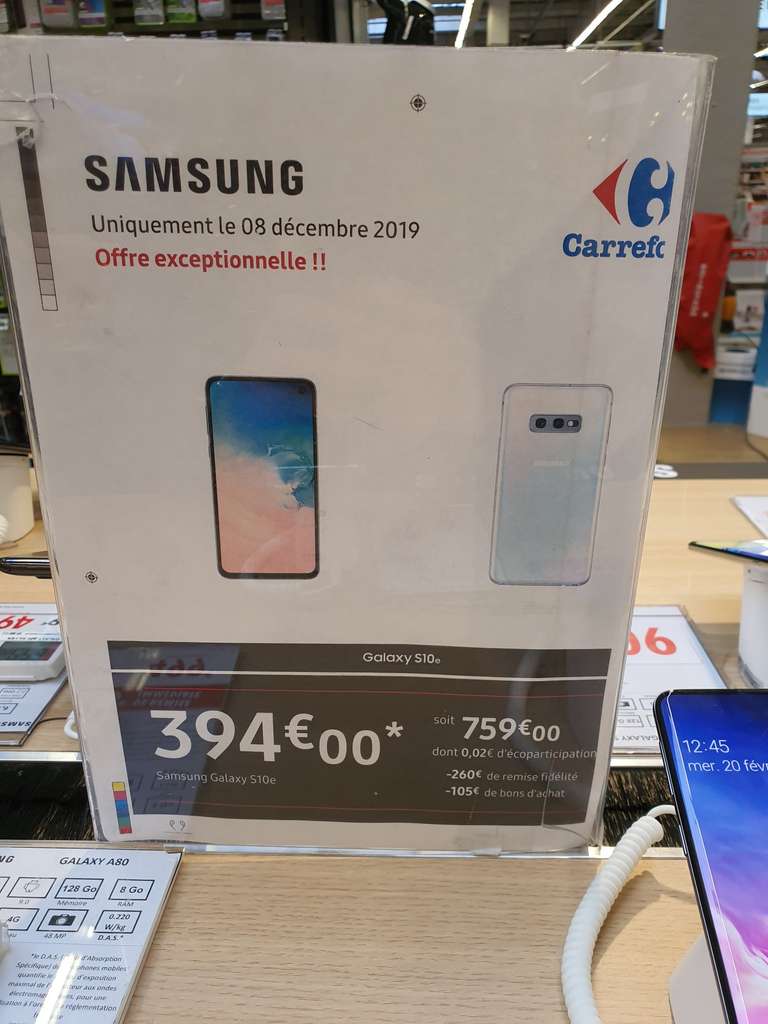 Smartphone 5.8" Samsung Galaxy S10e - 128 Go (Via 260€ sur Carte Fidélité et 105€ en Bons d'Achat) - Aulnay-sous-Bois (93)
