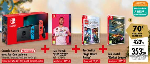 Console Nintendo Switch (2019) + FIFA 20 + Lego Harry Potter + Rocket League