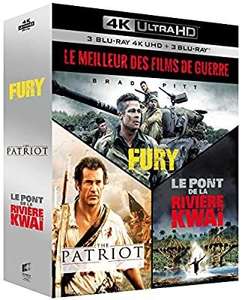 Coffret Blu-ray 4K UHD + Blu-ray - Fury + The Patriot + Le Pont de la rivière Kwaï
