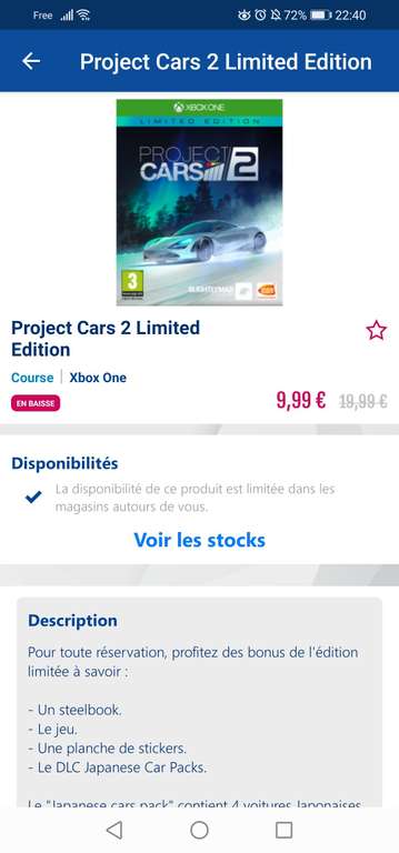 Project cars 2 limited edition sur Xbox One (Dans une sélection de magasins), destiny 2 aussi