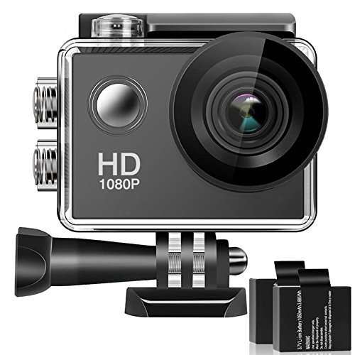 Caméra sportive - Full HD, 170 °Grand-Angle, Ecran LCD, 2 Batteries et 16 Accessoires (Vendeur tiers)