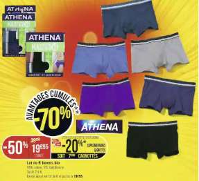 Lot de 6 boxers bio Athena (via 7.98€ sur la carte fidélité)