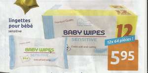 12 Paquets de 64 Lingettes pour bébé Baby Wipes