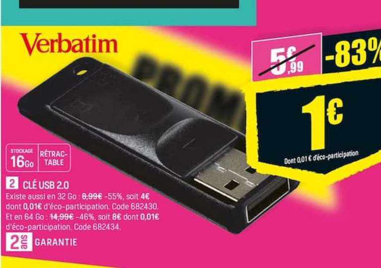 Clé USB Verbatim - 64Go, USB 2.0 (Maison Dépot)