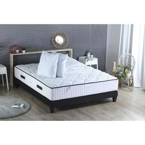 Pack complet sommier + matelas 160x200cm - 792 ressorts - 7 zones + couette + 2 oreillers