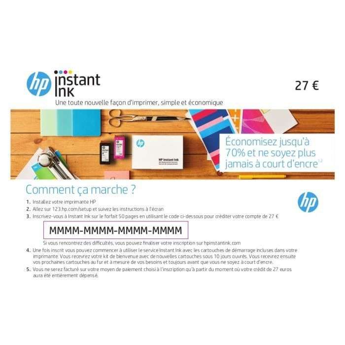 Carte prépayée HP Instant Ink de 27€ avec code promo AFFAIRE30