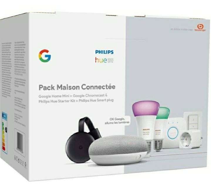 Pack maison connectée - 2 Ampoules Philips Hue + Dim Switch + Pont + Prise + Google Home Mini + Chromecast 3 (171,01€ avec SOL20DES)