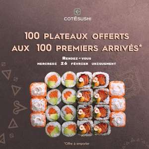 Plateau de sushi offert aux 100 premiers clients (à emporter) - Côté Sushi Labège (31)