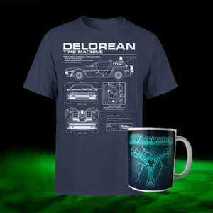T-Shirt Retour vers le Futur (S au XXL) + Mug officiel - Ex : T-shirt Retour vers le Futur - Schéma de la DeLorean + Mug DeLorean
