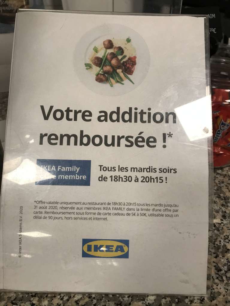 [Ikea Family] Repas remboursé sous forme de carte cadeau tous les mardis - Saint Herblain (44)