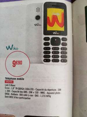 Téléphone portable 1.8" Wiko Lubi 5 - TN, 800 mAh, blanc (8.91€ via CasinoMax Extra)