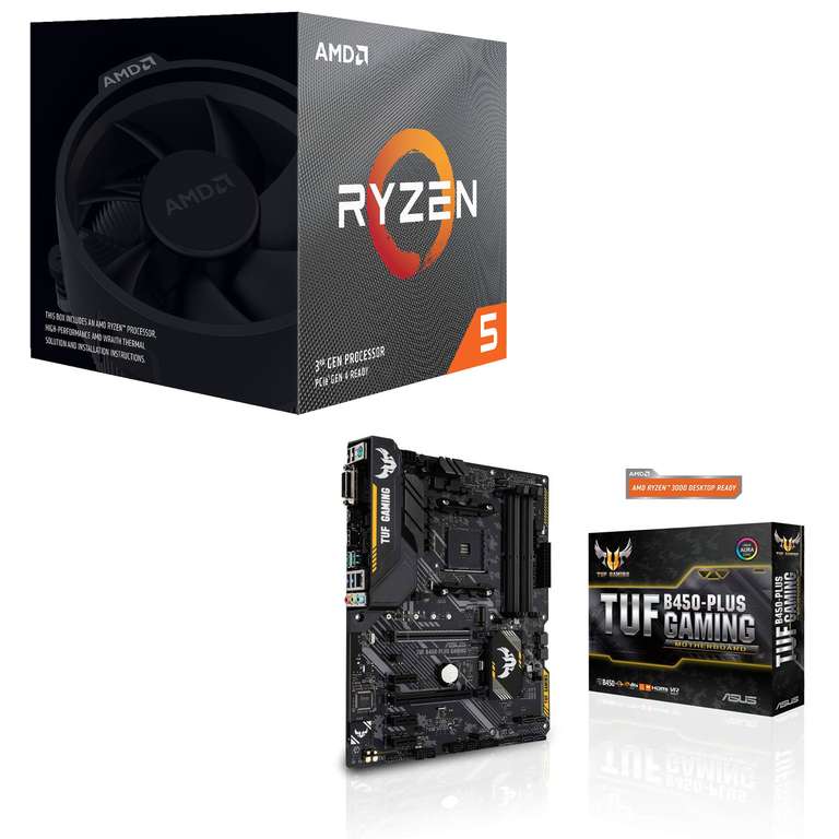 Processeur AMD Ryzen 5 3600X Wraith Spire (3.8 / 4.4 GHz) + Carte mère Asus TUF B450 Plus Gaming (Via ODR de 25€ pour dépôt d'un avis)