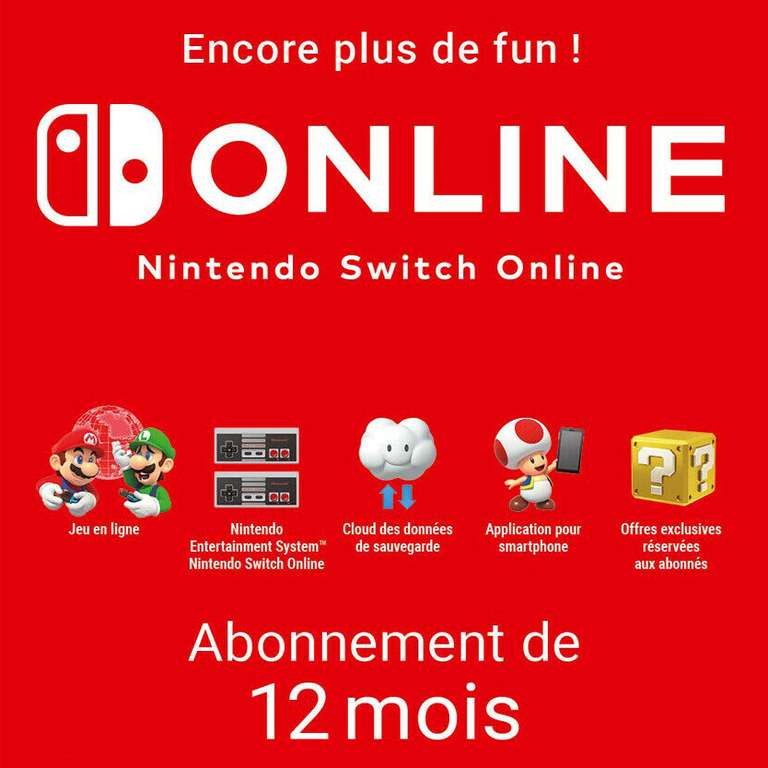 Sélection de cartes Jeux Vidéo (Dématérialisés) - Ex : Abonnement Nintendo Switch Online - 12 mois (12.99€ avec le code POURVOUS5)