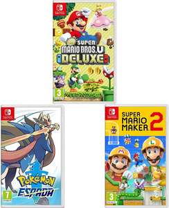 Sélection de packs de jeux vidéo sur Switch à 102.05€ - Ex : New Super Mario Bros. U Deluxe + Pokémon - Épée + Super Mario Maker 2