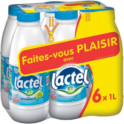 2 Packs de 6 bouteilles de lait Lactel - 12x1L