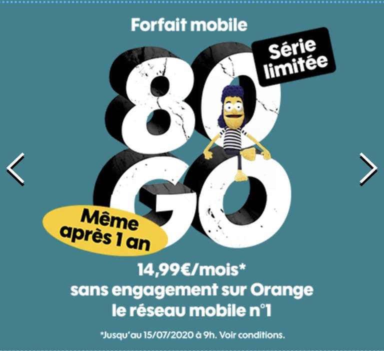 [Nouveaux Clients] Forfait mobile Sosh : Appels/SMS/MMS illimités + 80 Go DATA France / 10 Go Europe (sans conditions de durée)