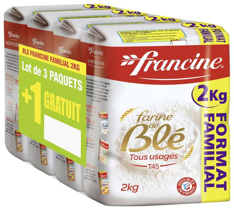 Lot de 4 Paquets de Farine de Blé T45 Francine - 4 x 2Kg