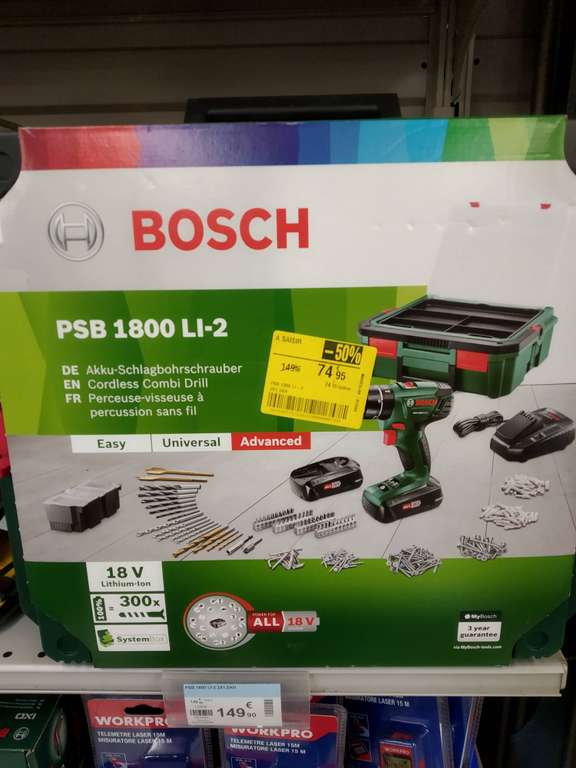 Perceuse-visseuse à percussion Bosch PSB 1800 LI-2 18 V + 2 batteries Lithium-Ion 1.5 Ah + SystemBox + 241 accessoires - Marseillan (34)