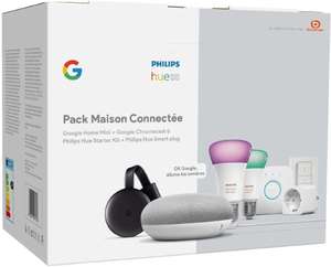 Pack Maison Connectée : 2 Ampoules Philips Hue White & Color + Dim Switch + Pont + Prise + Google Home Mini + Chromecast 3