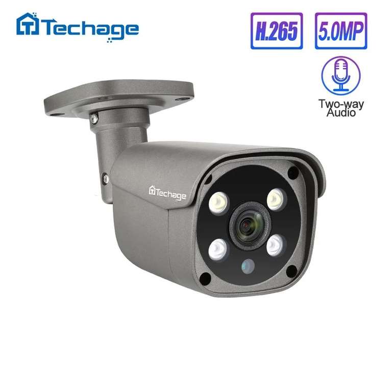 Caméra de sécurité POE IP Techage - H.265, Détection d'humain par analyse d'image (AI), Audio bidirectionnelle, ONVIF