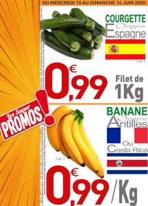 Sélection de produits en promotion - Banane (1Kg, Cat 1, origine Antilles/Costarica) Courgette (1 Kg, origine Espagne)
