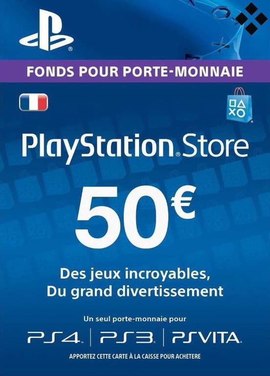 Carte PlayStation Store de 50€ - Dématérialisée (39,49€ avec le code POURVOUS5)