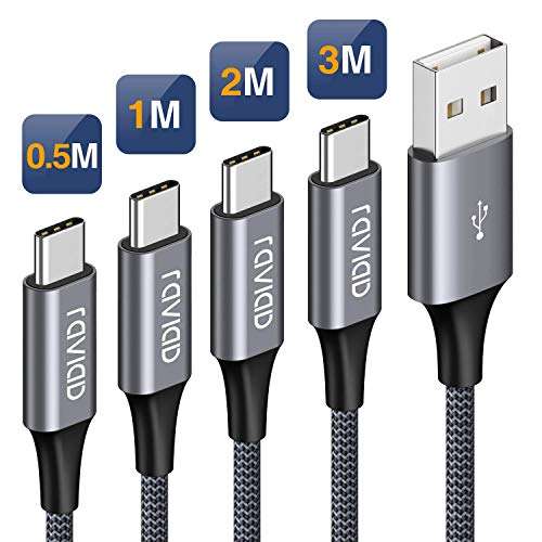 Lot de 4 câbles USB Type C Raviad - 0.5m + 1m + 2m + 3m (vendeur tiers)