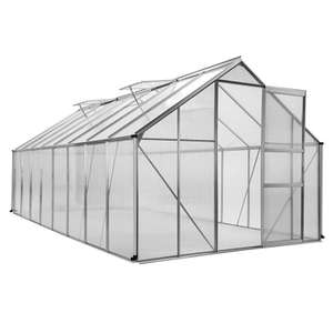 Serre de jardin en aluminium et polycarbonate - porte coulissante / 4 fenêtres, 12,5m², 490 x 250 x 195 cm