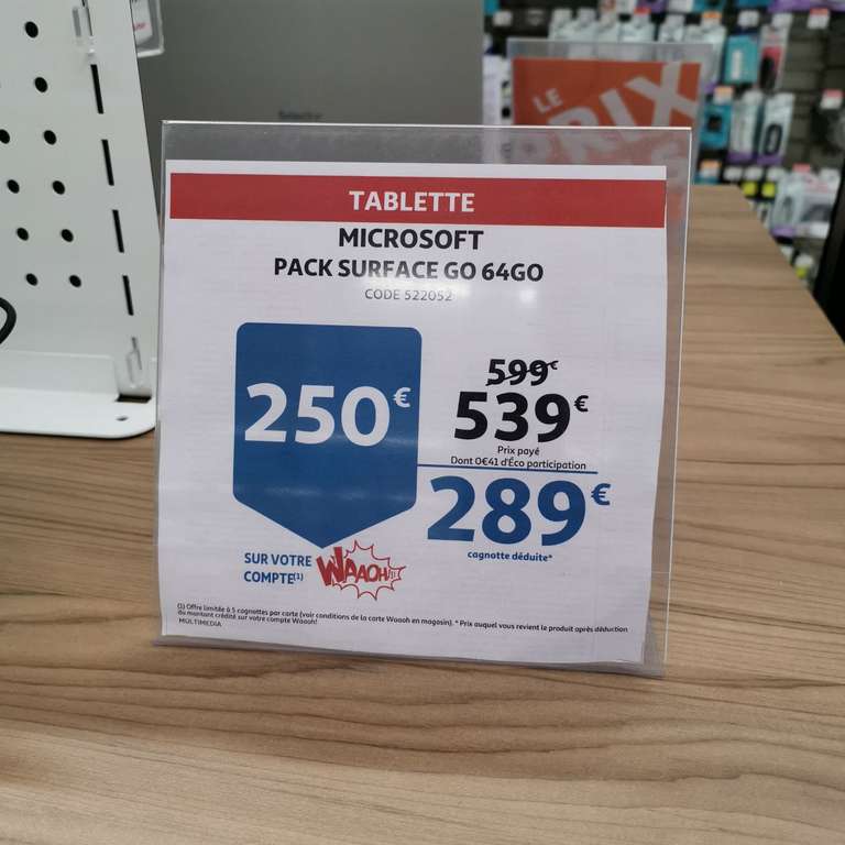 Tablette Microsoft Surface Go, 64Go (via 250€ sur la carte) - Grande-Synthe (59)