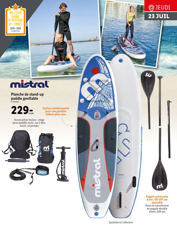 Pack Stand-up paddle gonflable Mistral (siège, sacs, leash, pompe etc... 320x84x15cm)