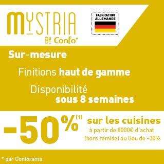 50% de réduction sur les cuisines Mystria by Confo dès 8000€ d'achat