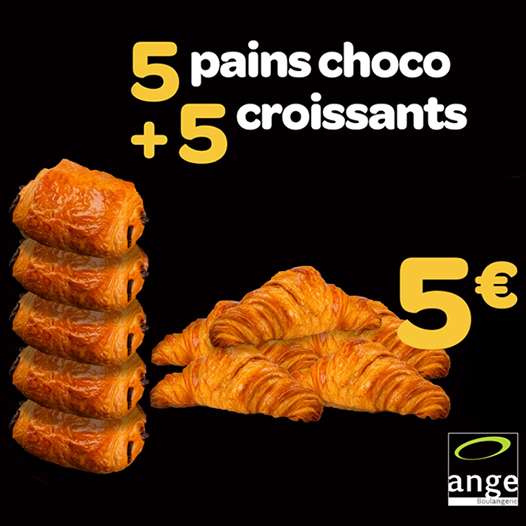 5 pains chocolat + 5 croissants pour 5 € - Boulangerie Ange Vert Saint Denis (77)