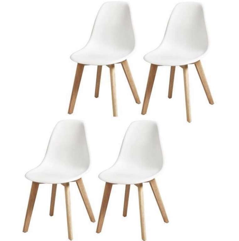 Lot de 4 Chaises Sacha - Style scandinave avec pieds en bois (Blanc)