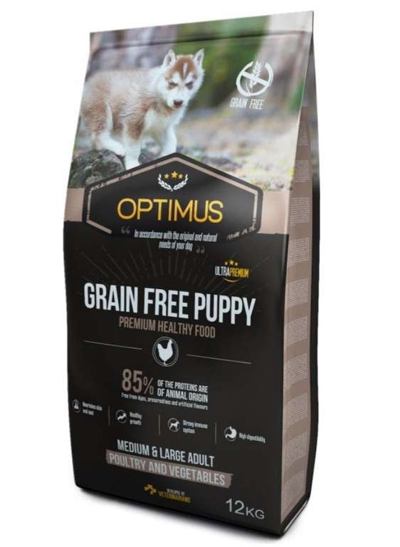 Sac de croquettes Optimus Puppy Grain Free pour Chiot de Moyenne et Grande taille - 12 Kg