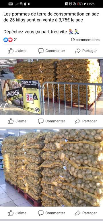 Sac de pommes de terre de consommation non-lavées (25 kg) - Montbéliard (25)