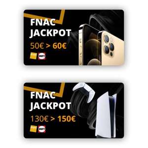 E-cartes cadeaux Jackpot Fnac-Darty : 60€ pour 50€ & 150€ pour 130€ (Valables jusqu'au 20 novembre 2020)