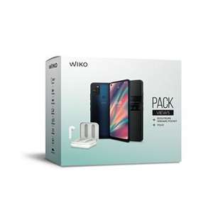 Pack Smartphone 6.55" Wiko View 5 - 3Go RAM, 64Go + Ecouteurs sans fil Bluetooth Wiko Wishake Pocket (Blanc) + Etui Smart Folio Wiko (Noir)