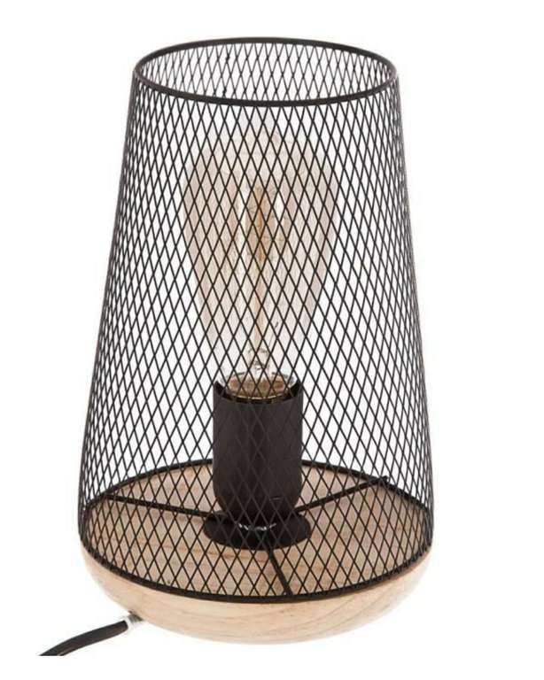 Lampe en métal et bois - H. 23 cm, Noir