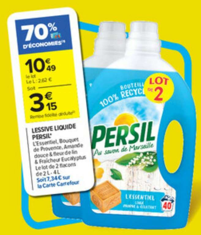 Lot de 2 bidons de lessive liquide Persil - différents parfums (via 7.34€ sur la carte fidélité)