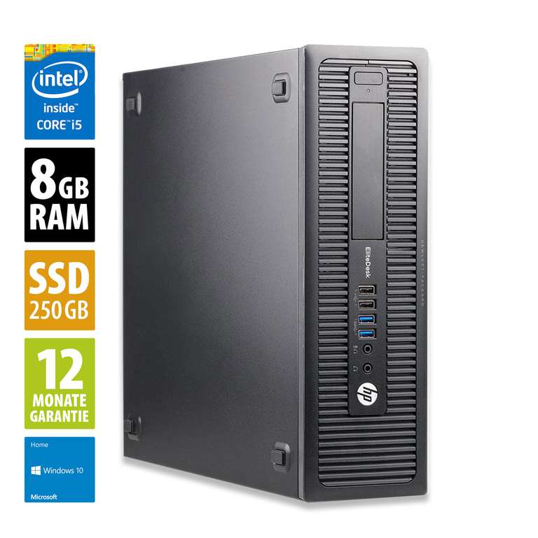 PC HP EliteDesk 800 G1 SFF - Core i5-4570 3,2 GHz, 8 Go de RAM, 250 Go SSD, Win10 (Reconditionné Grade A)