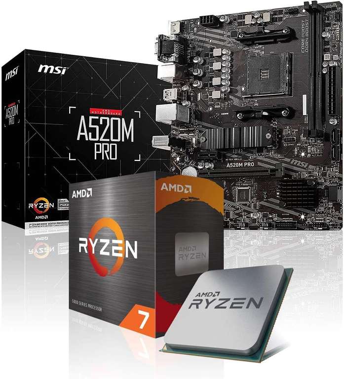Kit Processeur AMD Ryzen 7 5800X + carte mère MSI A520M + Barrette RAM 8 Go (vendeur tiers)