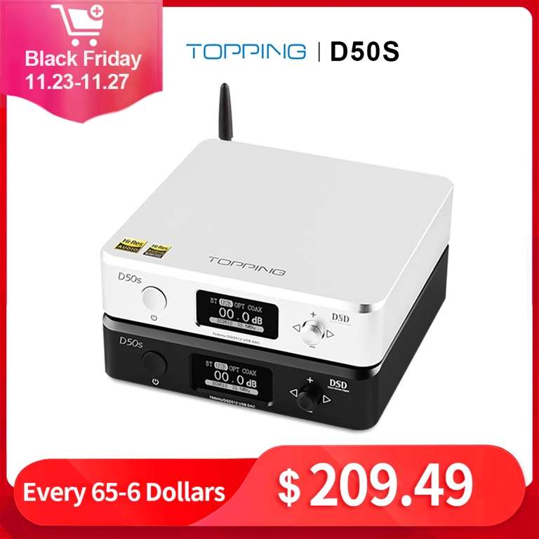 DAC audio USB Topping D50S - Bluetooth, blanc ou noir