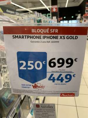 Smartphone 5.8" Apple iPhone Xs - full HD+, A12, 4 Go de RAM, 64 Go, gold, bloqué SFR (via 250€ sur la carte de fidélité) - Montauban (82)