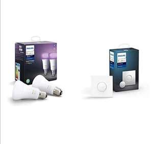 Pack de 2 Ampoules LED connectées Philips Hue White & Color E27 + Smart Button