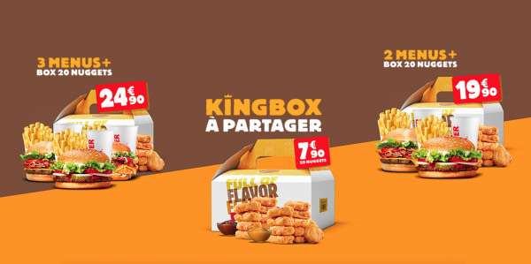 Sélection d’offres promotionnelles - Ex: 2 Menus Burger King + Box de 20 Nuggets à 19€90